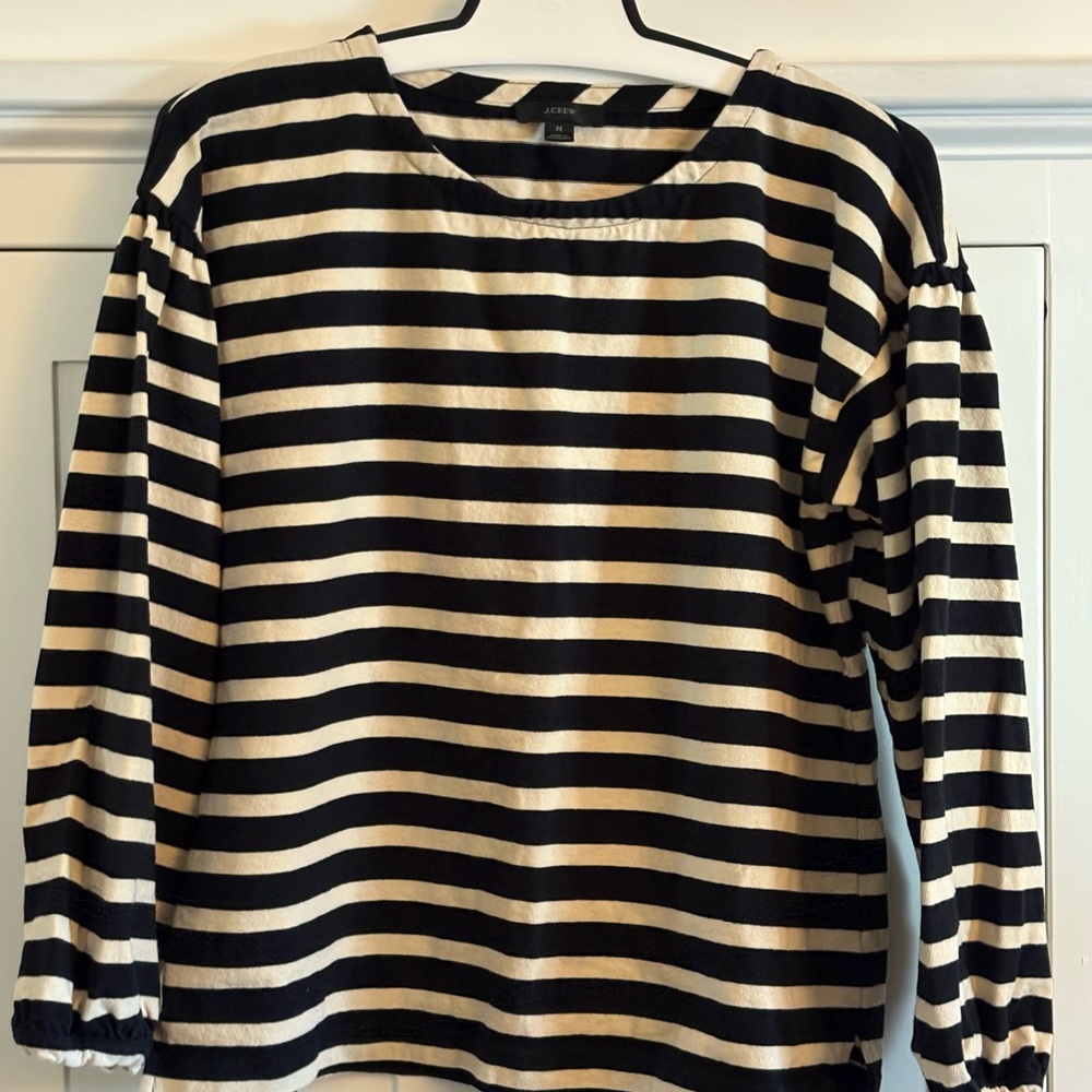 J. Crew Black and Cream Striped Top